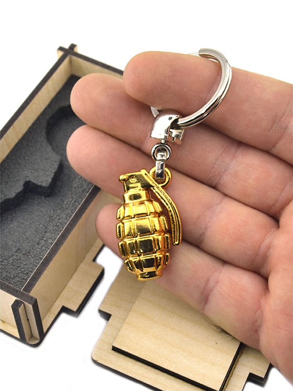 El Bombası - Grenade - Anahtarlık - Gold - Ahşap Kutulu