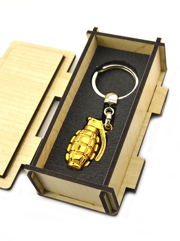 El Bombası - Grenade - Anahtarlık - Gold - Ahşap Kutulu