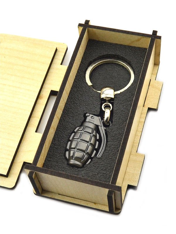 El Bombası - Grenade - Anahtarlık - Mat Siyah Ahşap Kutulu