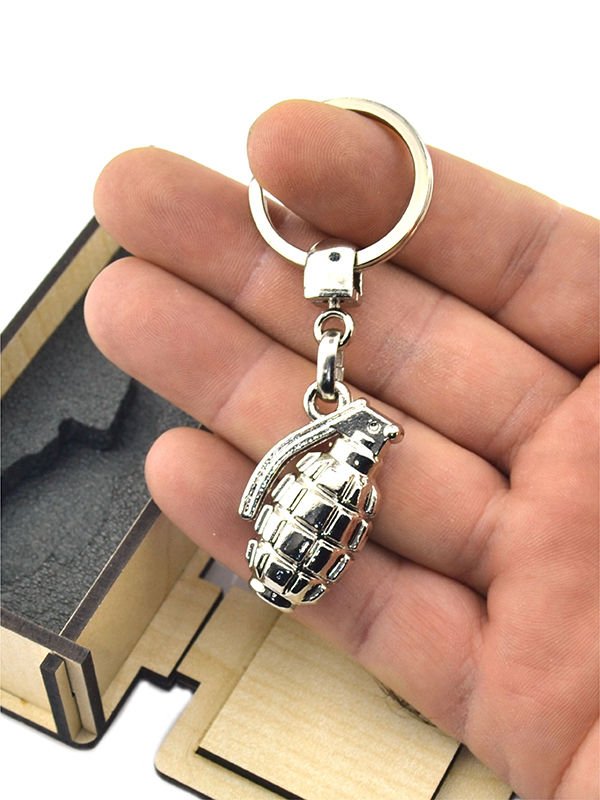 El Bombası - Grenade - Anahtarlık - Nikel Ahşap Kutulu