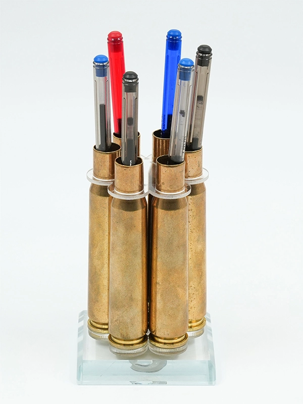 50 Cal. Shell Casing Glass Base 360-Degree Rotating Pen Holder 