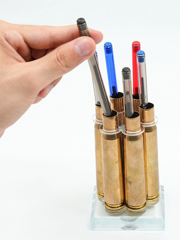 50 Cal. Shell Casing Glass Base 360-Degree Rotating Pen Holder 