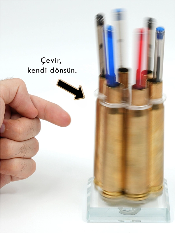 50 Cal. Shell Casing Glass Base 360-Degree Rotating Pen Holder 