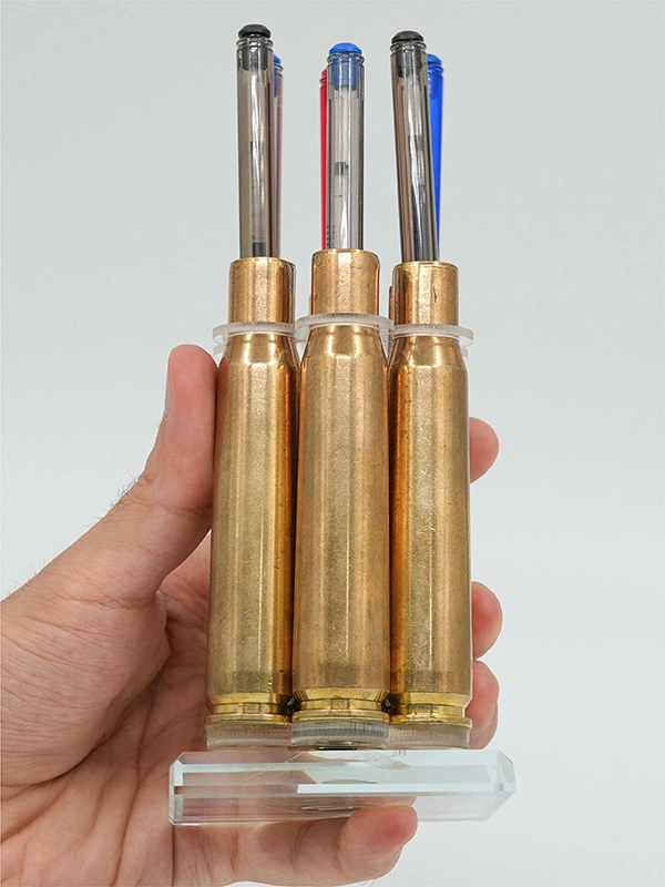 50 Cal. Shell Casing Glass Base 360-Degree Rotating Pen Holder 