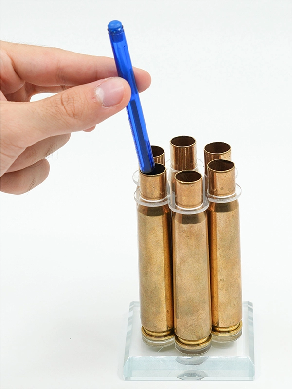 50 Cal. Shell Casing Glass Base 360-Degree Rotating Pen Holder 