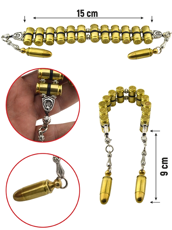 9mm Bullet Casing Design Brass Rosary - 12 Beads