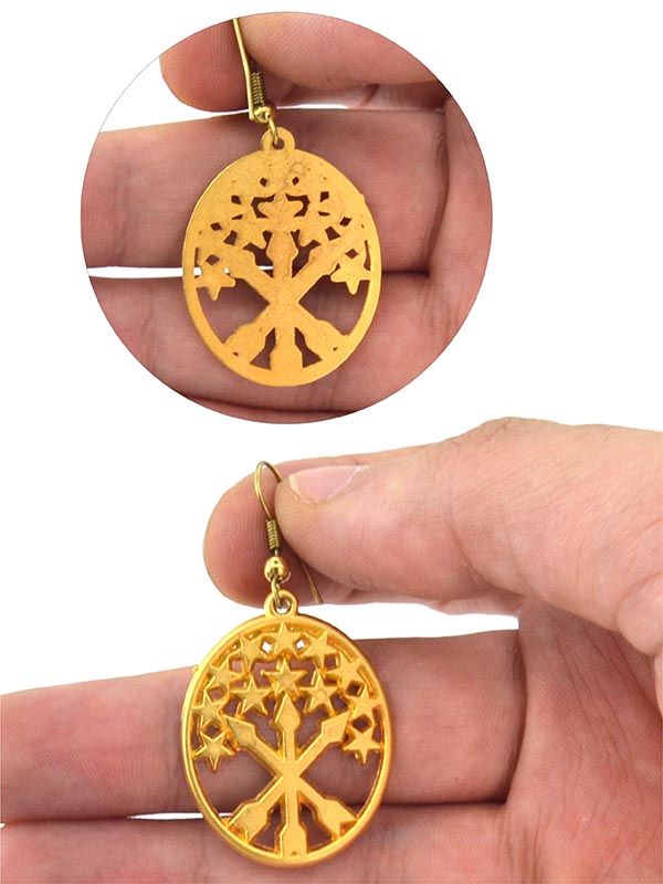 Adige Çerkes Bayraklı Mat Gold Görünümlü Küpe