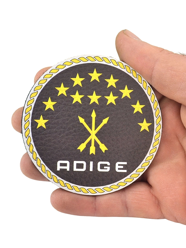 Adyghe Circassian Flag Black Round Leather Patch - Velcro Badge 8 cm