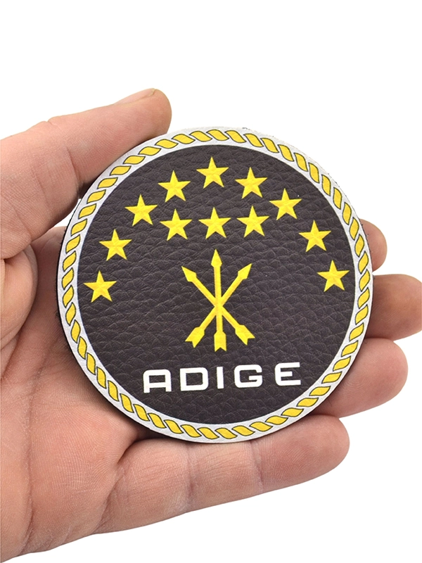 Adyghe Circassian Flag Black Round Leather Patch - Velcro Badge 8 cm