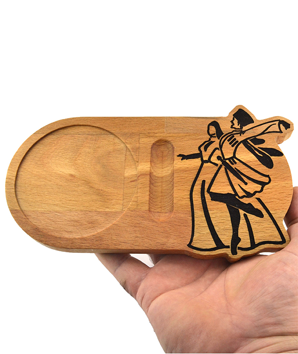 Wooden Coaster with Caucasian Circassian Dance Figure – Presentation Serving Board