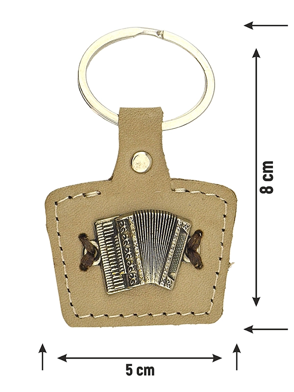 Accordion Metal Relief Caucasian Circassian Keychain - Genuine Leather