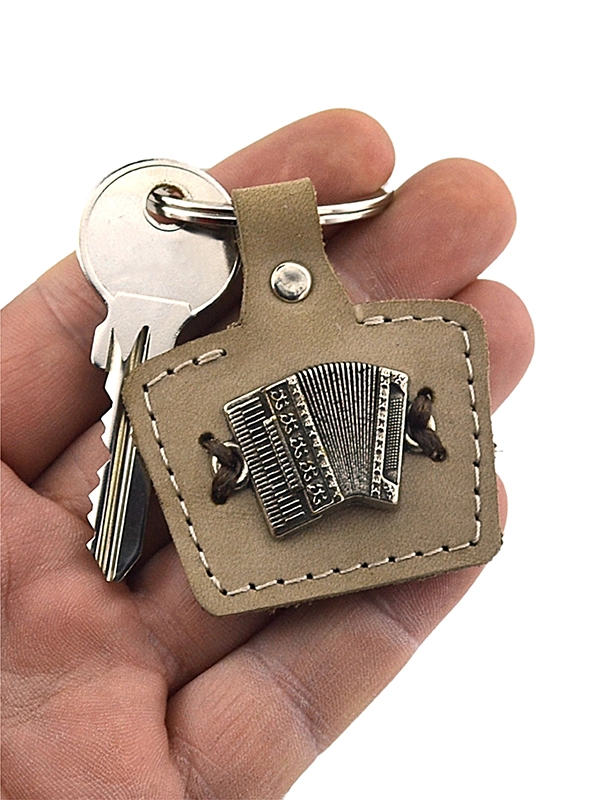 Accordion Metal Relief Caucasian Circassian Keychain - Genuine Leather