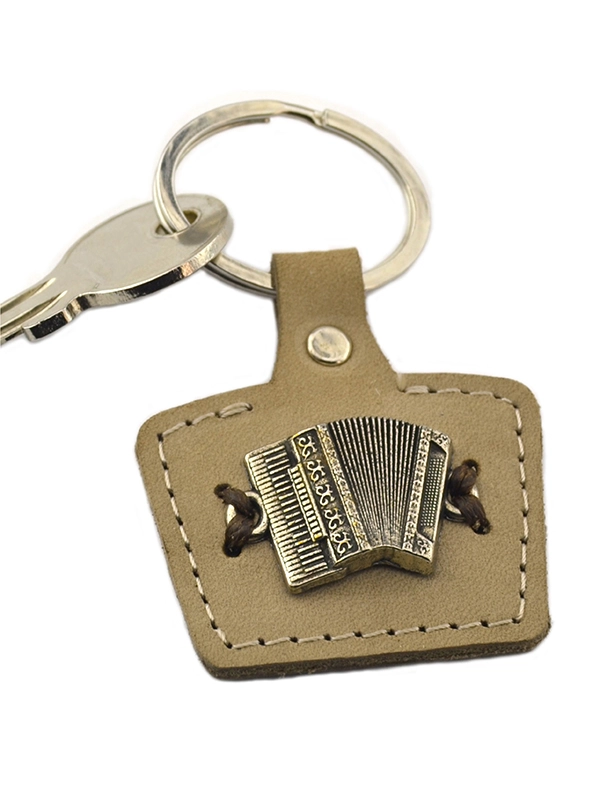 Accordion Metal Relief Caucasian Circassian Keychain - Genuine Leather