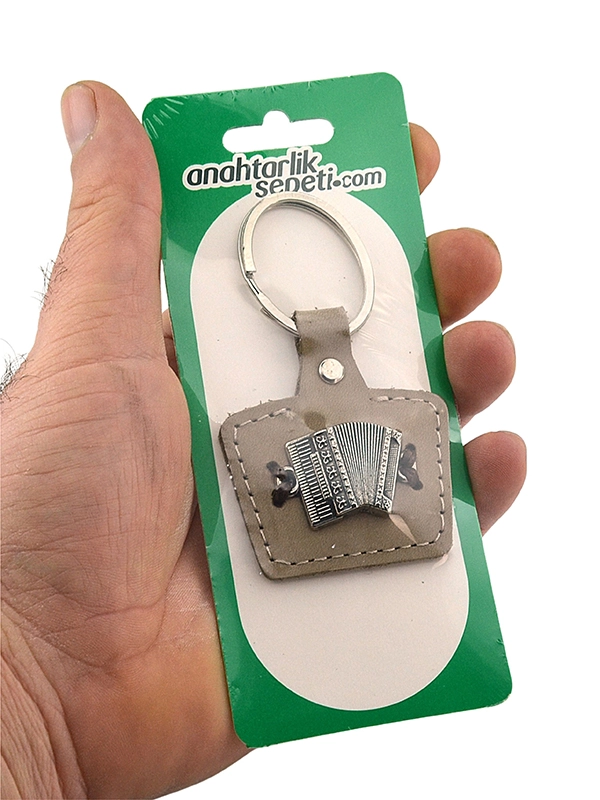 Accordion Metal Relief Caucasian Circassian Keychain - Genuine Leather