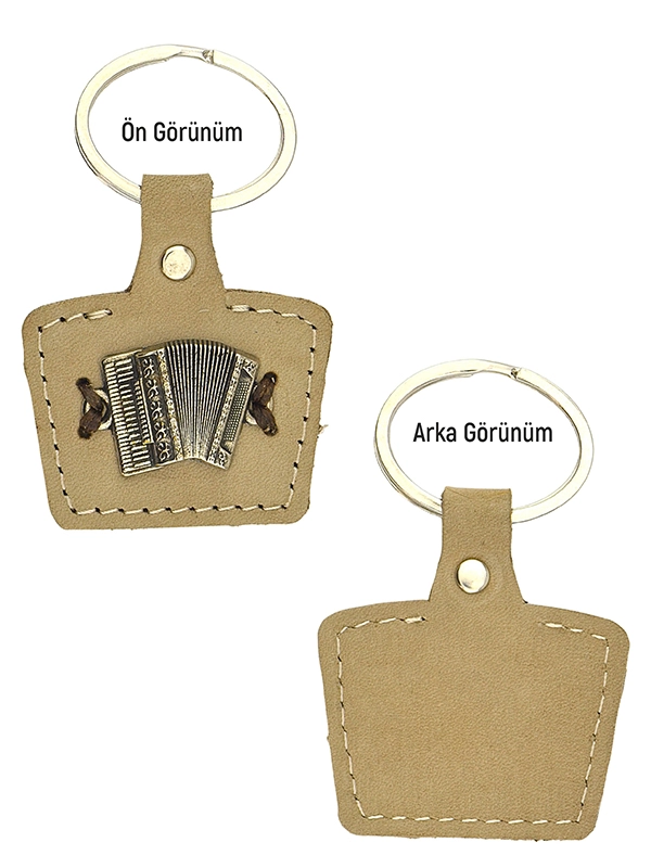 Accordion Metal Relief Caucasian Circassian Keychain - Genuine Leather