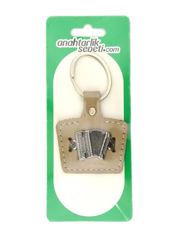 Accordion Metal Relief Caucasian Circassian Keychain - Genuine Leather