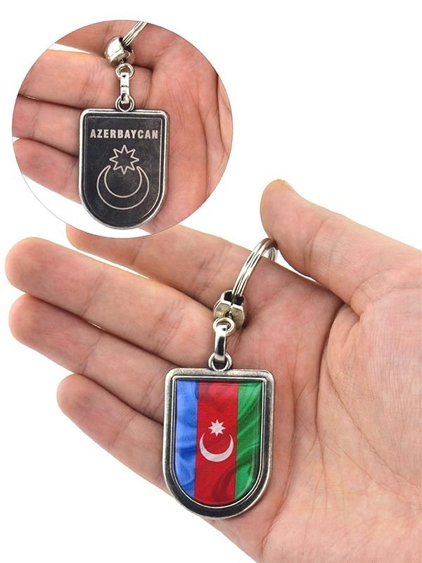 Azerbaycan Bayrak Arma Modeli Damla Anahtarlık