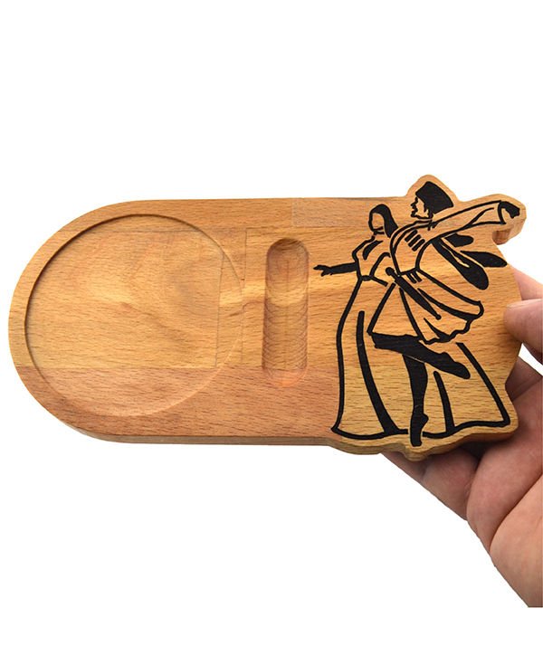 Wooden Coaster with Caucasian Circassian Dance Figure – Presentation Serving Board