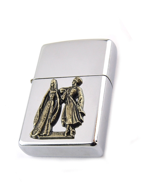 Caucasian Circassian Couple Figurine Chrome Gas Lighter