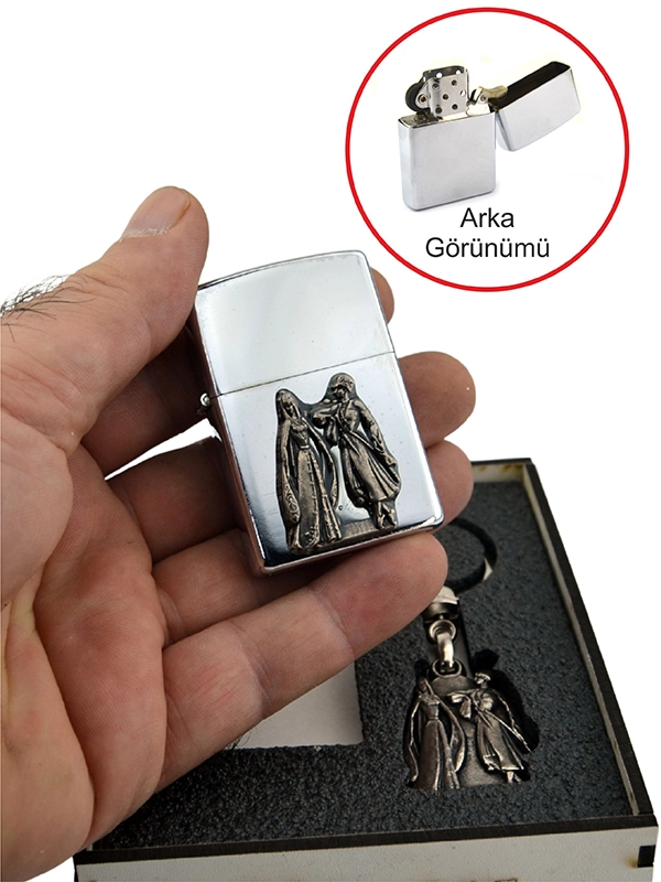 Caucasian Circassian Couple Figurine Chrome Gas Lighter