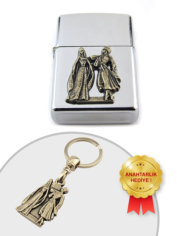 Caucasian Circassian Couple Figurine Chrome Gas Lighter