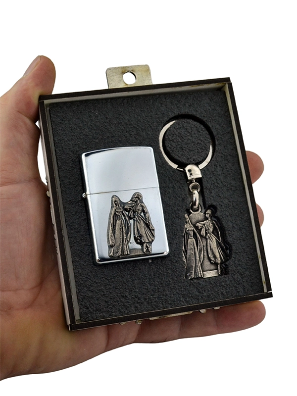 Caucasian Circassian Couple Figurine Chrome Gas Lighter