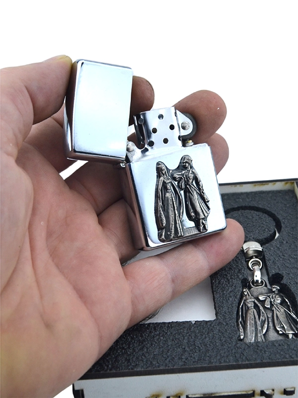 Caucasian Circassian Couple Figurine Chrome Gas Lighter