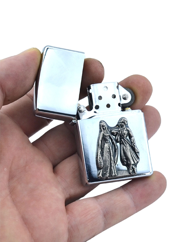 Caucasian Circassian Couple Figurine Chrome Gas Lighter