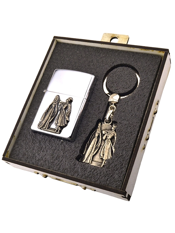 Caucasian Circassian Couple Figurine Chrome Gas Lighter