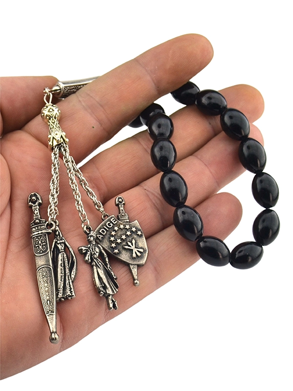 Kafkas Adige Decorative Black Prayer Beads 17 Beads Bracelet