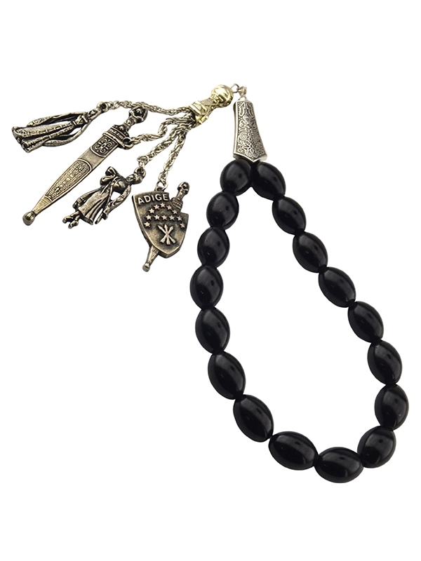 Kafkas Adige Decorative Black Prayer Beads 17 Beads Bracelet