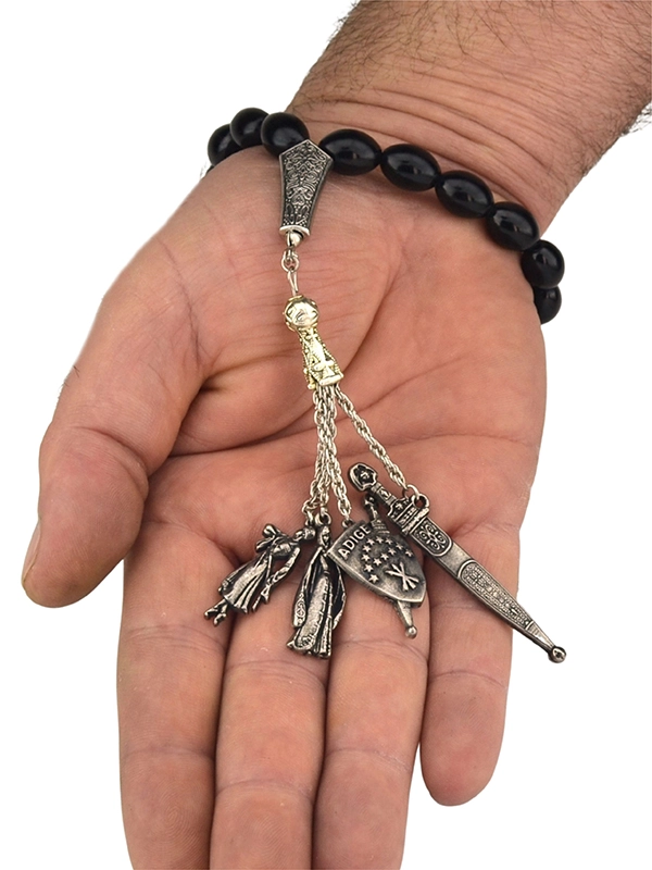 Kafkas Adige Decorative Black Prayer Beads 17 Beads Bracelet