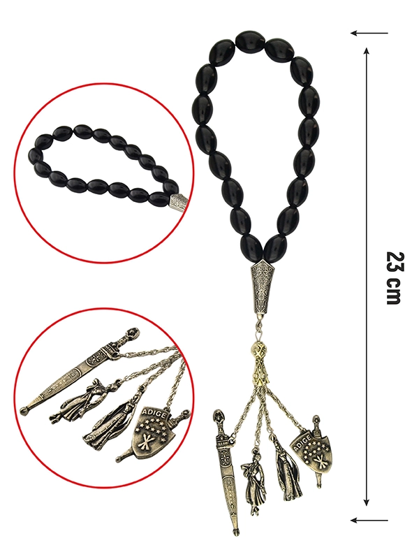 Kafkas Adige Decorative Black Prayer Beads 17 Beads Bracelet