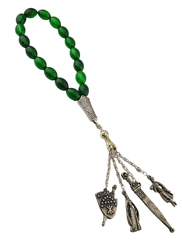 Caucasian Adyghe Figure Green Prayer Beads – Elegant and Durable