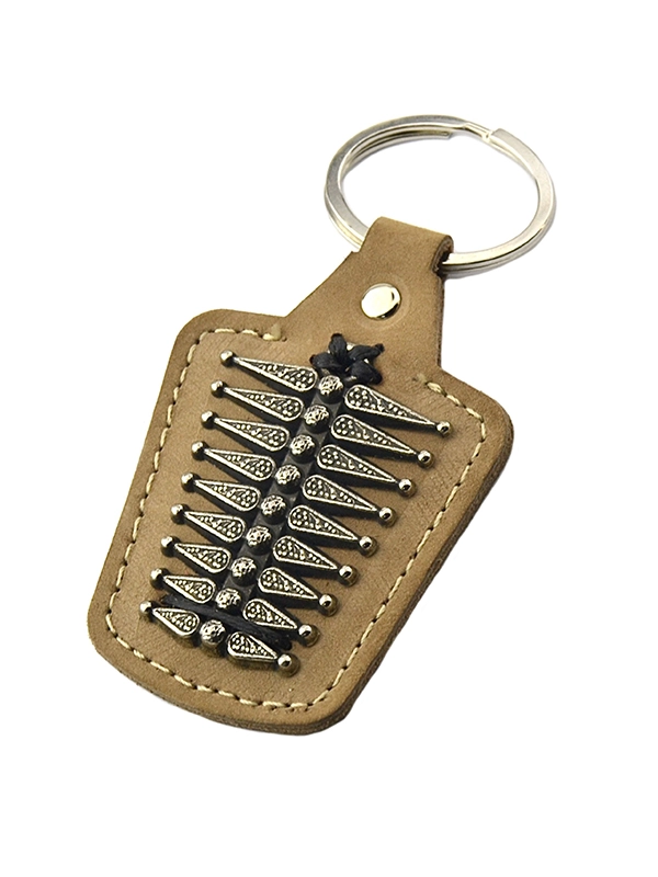 Circassian Caucasian Women’s Button Pattern Real Leather Keychain 