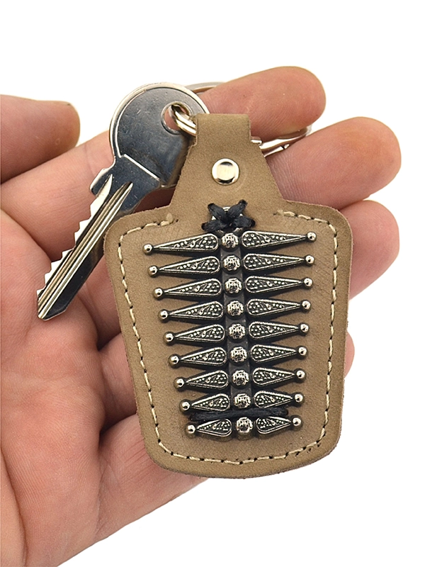 Circassian Caucasian Women’s Button Pattern Real Leather Keychain 