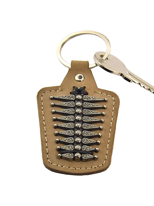 Circassian Caucasian Women’s Button Pattern Real Leather Keychain 