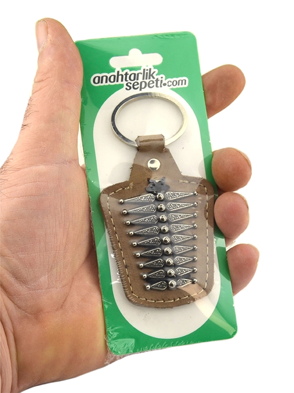 Circassian Caucasian Women’s Button Pattern Real Leather Keychain 