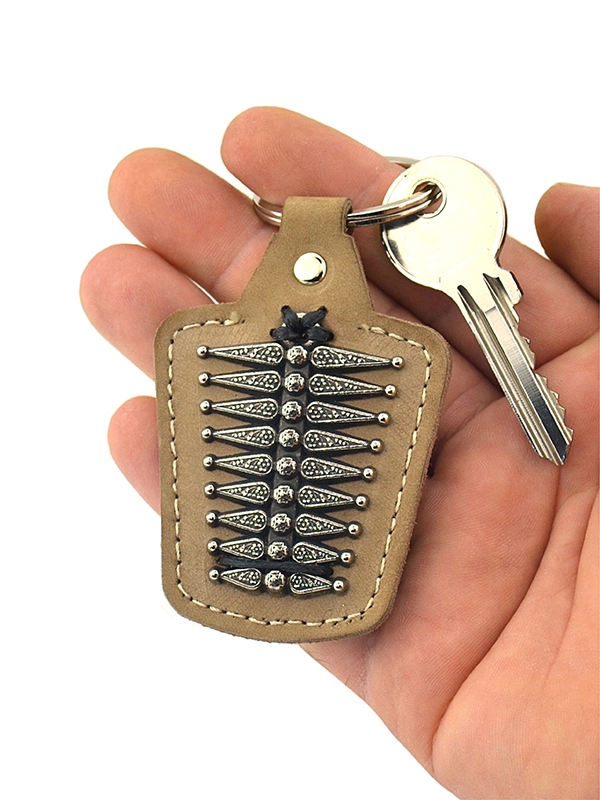 Circassian Caucasian Women’s Button Pattern Real Leather Keychain 
