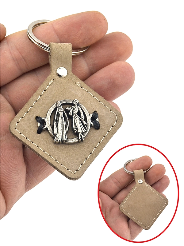 Caucasian Circassian Couple Figure Patterned - Real Leather Keychain