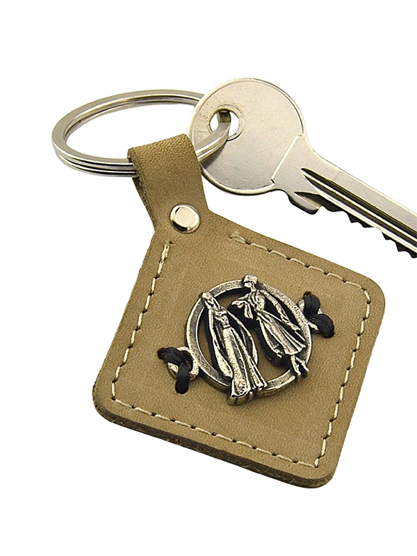 Caucasian Circassian Couple Figure Patterned - Real Leather Keychain
