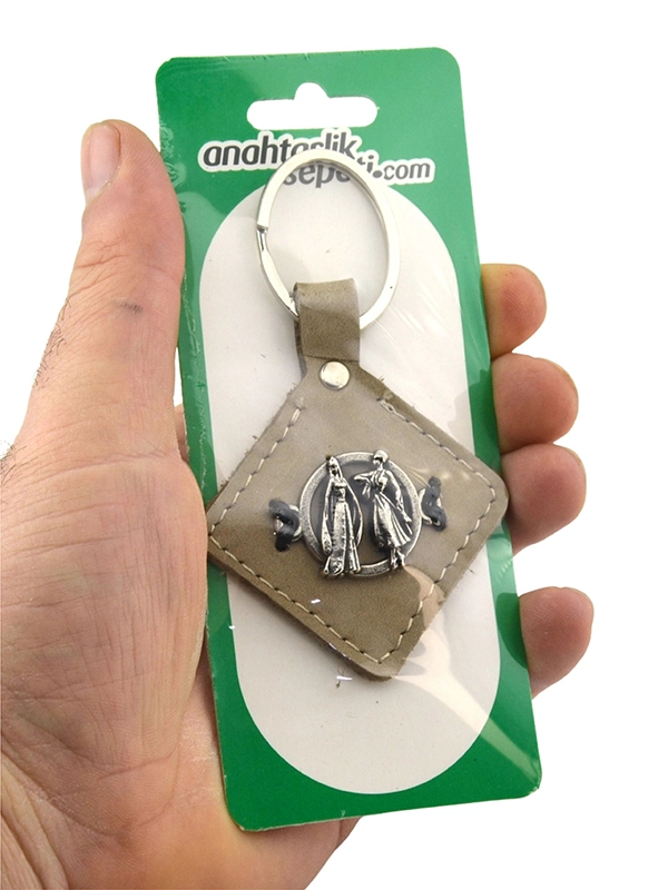 Caucasian Circassian Couple Figure Patterned - Real Leather Keychain