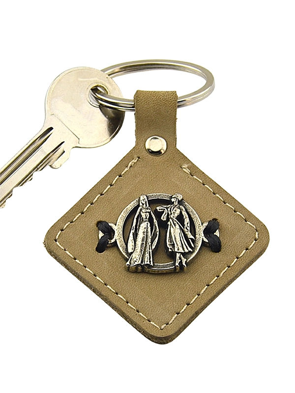 Caucasian Circassian Couple Figure Patterned - Real Leather Keychain