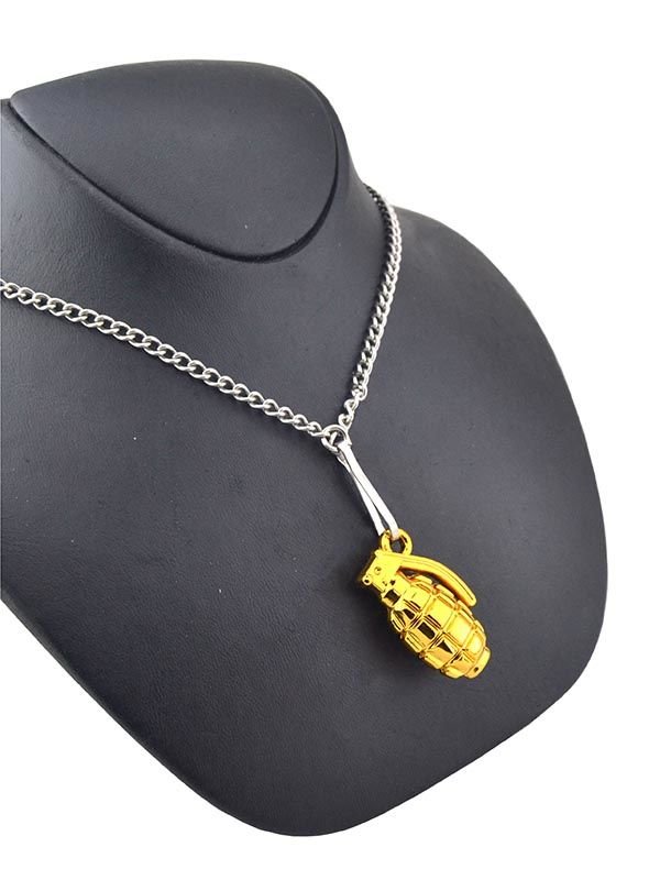 El Bombası Grenade Asker Künye Zincirli Kolye - Gold Görünümlü