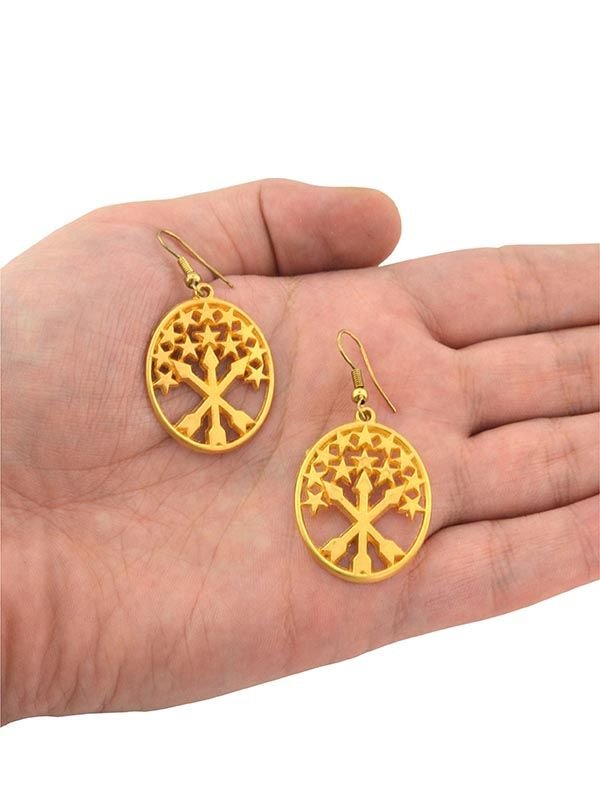 Adige Çerkes Bayraklı Mat Gold Görünümlü Küpe