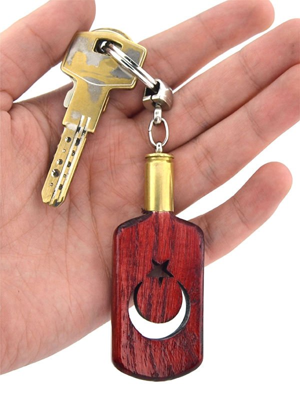 Maket Mermi Ahşap Anahtarlık - Ay Yıldız Künye - Kırmızı