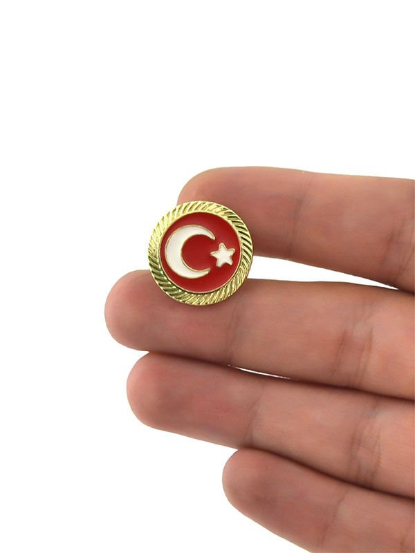 Türkiye Bayrak Kırmızı Beyaz Rozet 2 cm - Gold Görümümlü