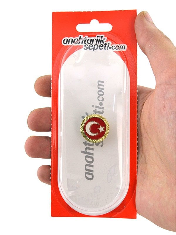 Türkiye Bayrak Kırmızı Beyaz Rozet 2 cm - Gold Görümümlü