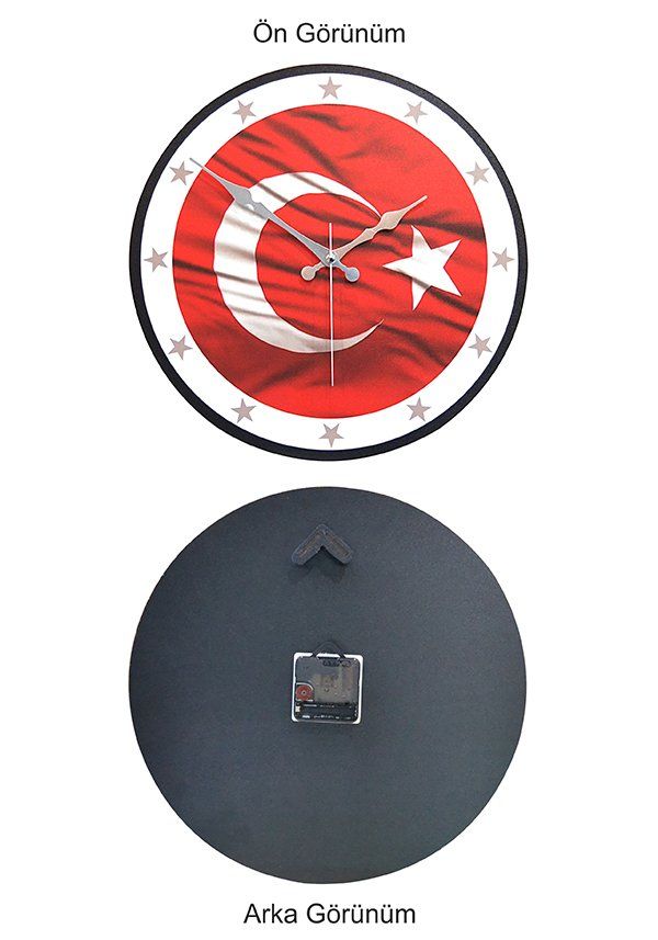 Duvar Saati - Dalgalanan Bayrak Baskılı 35 cm
