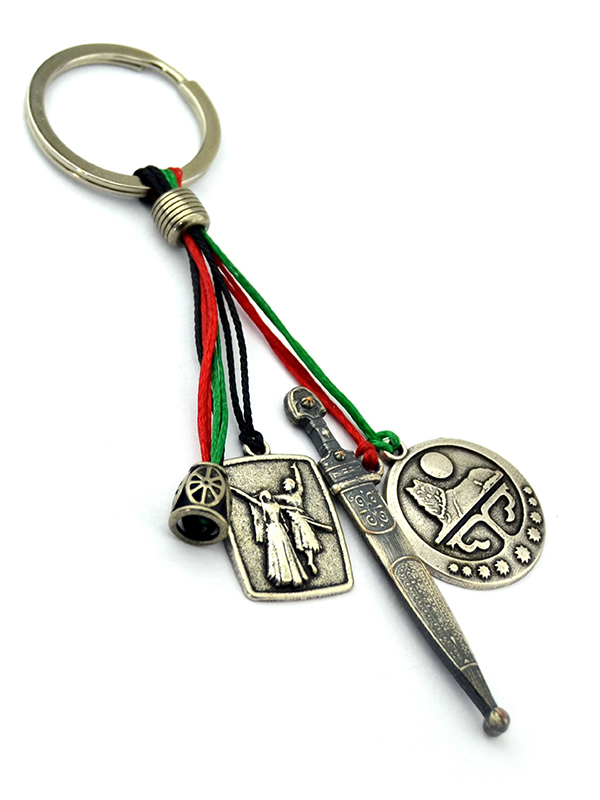 Cluster Keychain – Chechen Flag, Dagger, and Dancing Couple Figurine Keychain